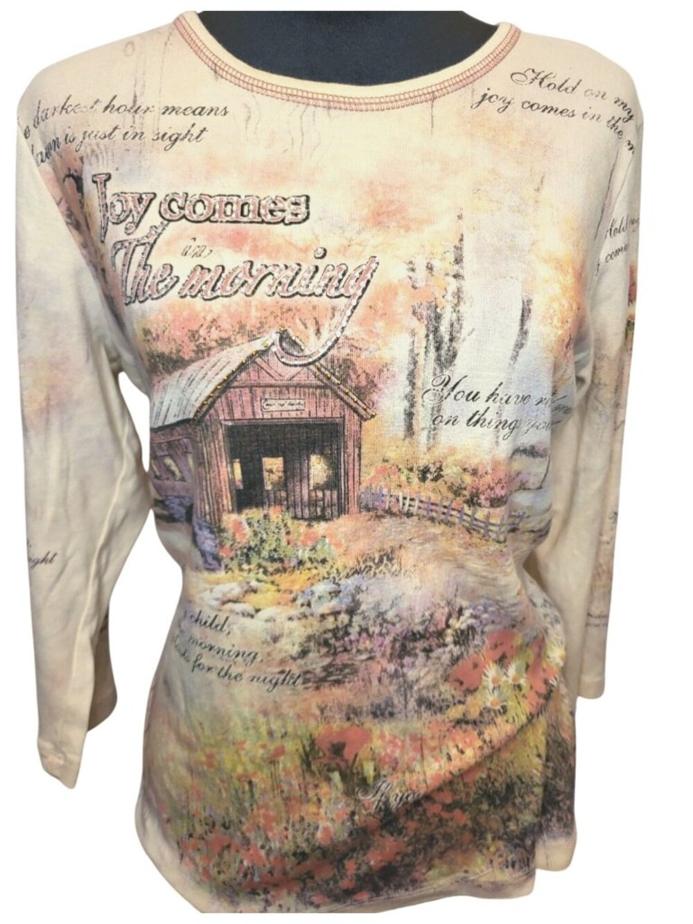 Bill Gaither Y2K  Barn Scene Graphic Tee Rhinestone L Fall Inspirational Western